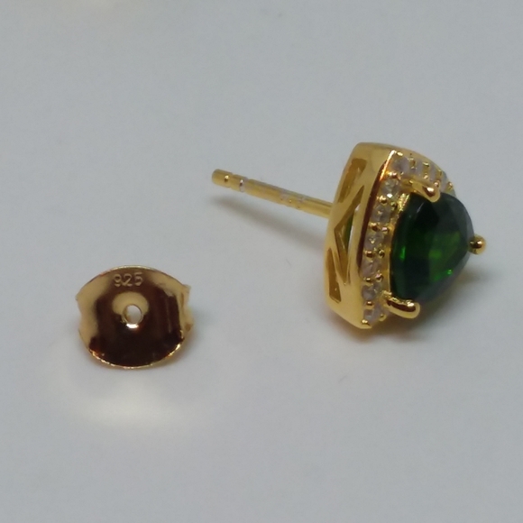 AAA Chrome Diopside & Moissenite Halo Stud Earrings in Gold over Silver - Picture 4 of 7